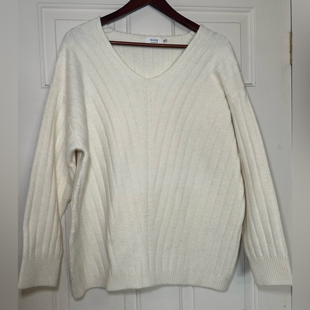 Bluivy Long Sleeve V-neck Cream Sweater Size M/L.